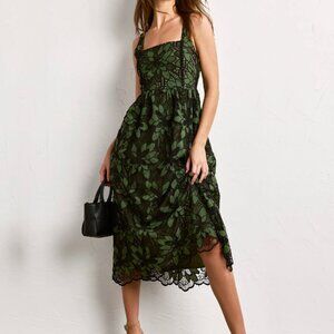 Just Me Floral Eyelet Midi Dress - Size L NWT